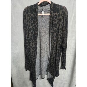 Womens Leopard Print Open Front Cardigan Gray Black Knit Draped J207112RL USA